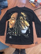 Zion Rootswear Bob Marley Lion Long Sleeve Black T-Shirt Sz Medium Fast Ship
