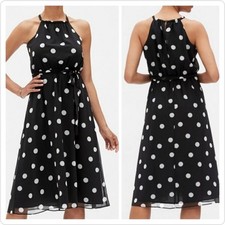 BANANA REPUBLIC Polka Dot Halter Midi Dress Black White Sleeveless Flowy