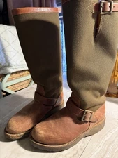 Chippewa Snake Proof Boots   Size 6   Brown Leather Canvas Made USA