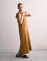 Marks & Spencer Womens Brown Linen Midi Slip Women Dress - M&S