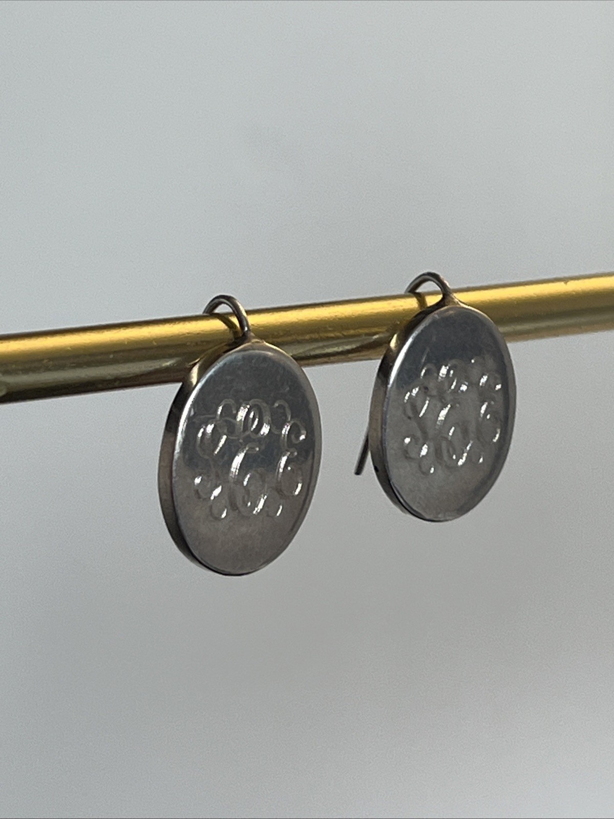 Solid Sterling Silver Oval Disc Earrings Monogram… - image 1