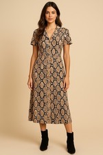 Lulus Snakeskin Print Button Front Shirt Dress Women’s Medium Midi Neutral