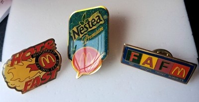 Vintage McDonald s Enamel Pin Lot FAF Fast Accurate Friendly Nestea Premium Hot