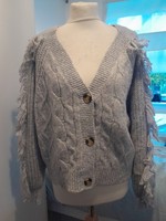 BNWT BRAVE SOUL SZ M/UK  14 LIGHT GREY CHUNKY CABLE KNIT TASSEL DETAIL CARDIGAN