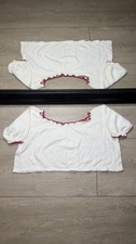 New Vintage 1970s Toddlers White and Red Long Sleeve Ribbed Crop Top Shirt