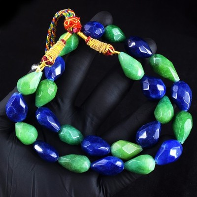 Tolle 483 kt Aventurin & Saphir facettierte Perlen Halskette Schmuck RK 05 E788