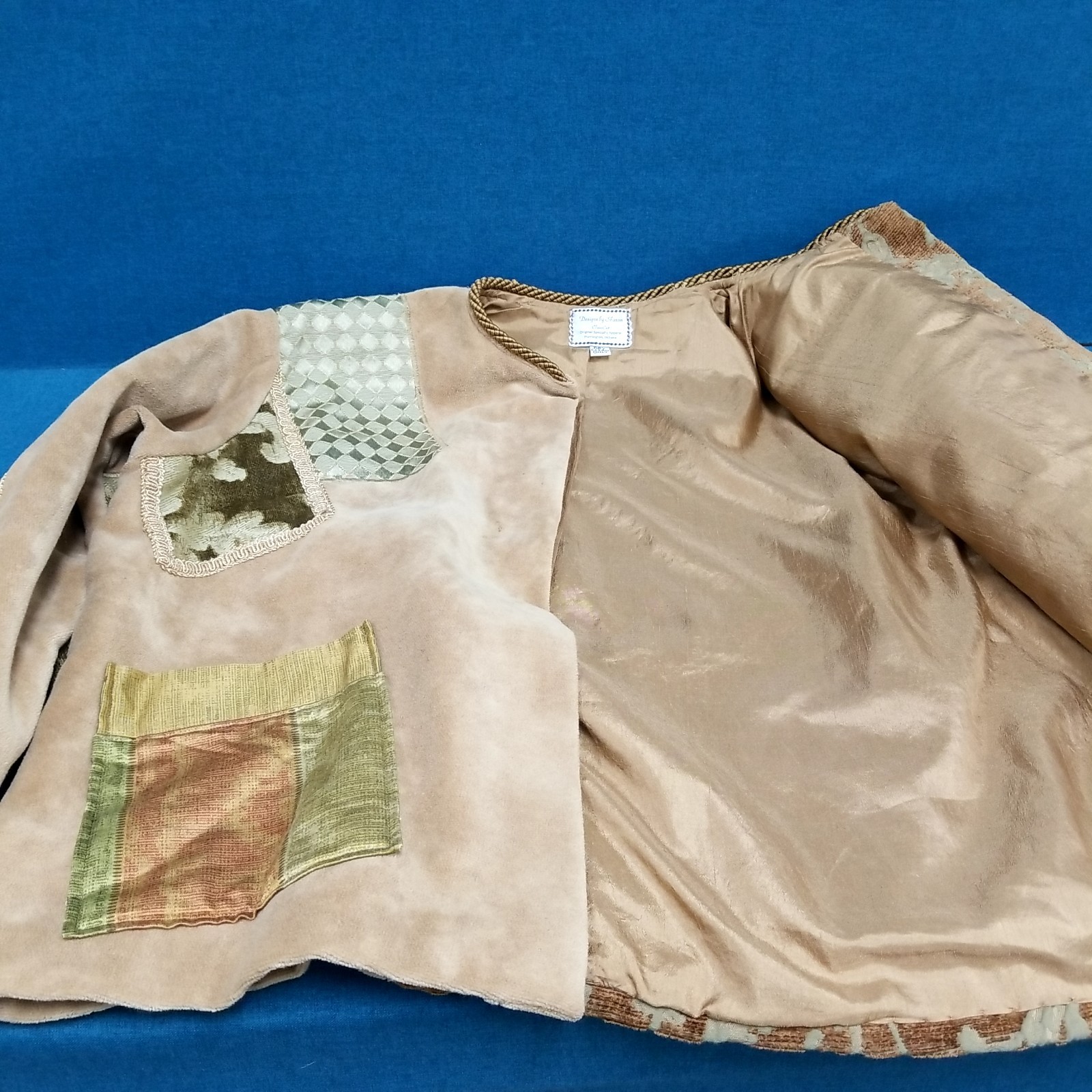 VTG Handmade Patchwork Tapestry Open Front Jacket… - image 5