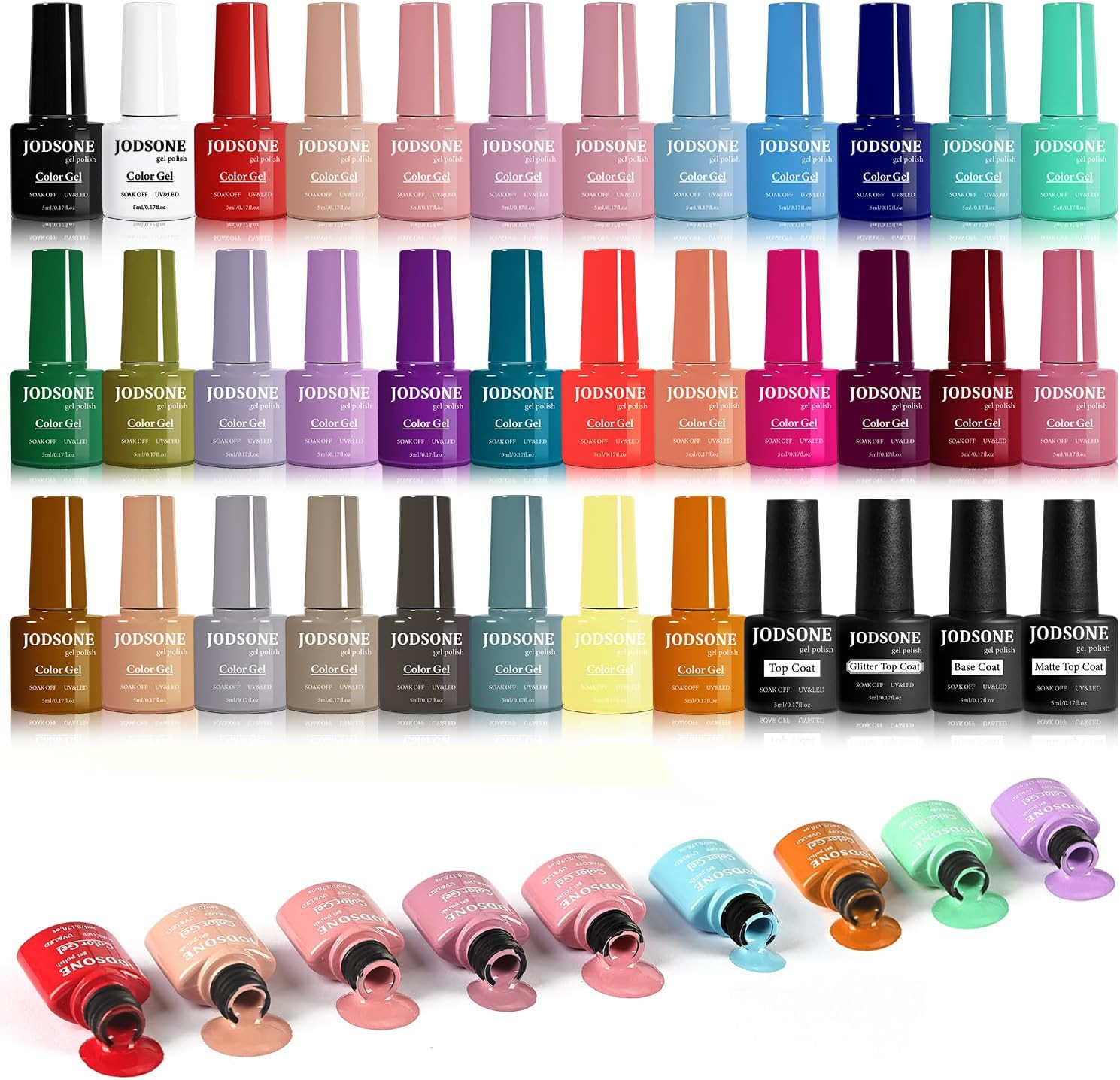 Kit Smalto Gel Semipermanente 36 Pz: 32 Colori + Base e Top Coat Unghie
