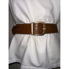 Vintage 60s/70s Brown Punched Hole Leather Belt with Gold Buckle