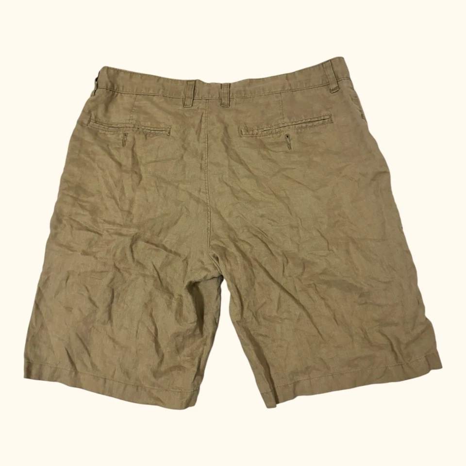 Tasso Elba Men’s 100% Linen Tan Brown Chino Casual Shorts 34 Boat Relaxed - Image 2 of 4