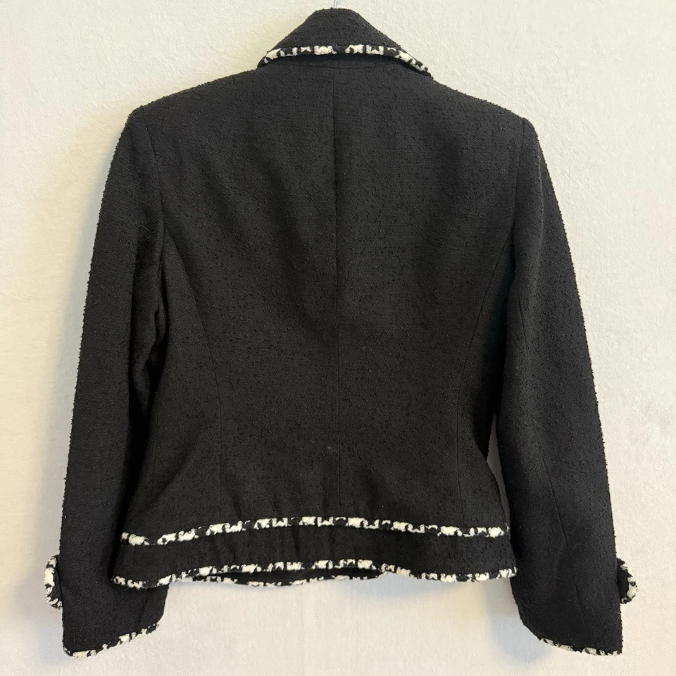 Chaqueta de tweed negra de doble botonadura VS² by Vakko para mujer 8 flecos mezcla de lana Foto 3 de 4