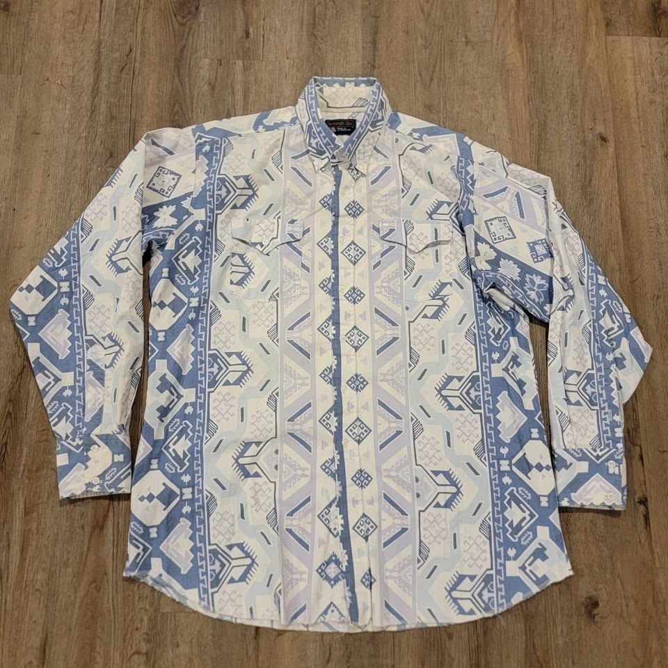 Camisa Occidental Ajustada Panhandle Para Hombres 17.5 XL Azteca Suroeste De Colección Botón Dow Foto 2 de 4