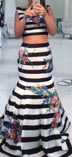 Tiffany Designs 16250 Two Piece Mermaid Gown Striped Floral Mikado Prom Dress