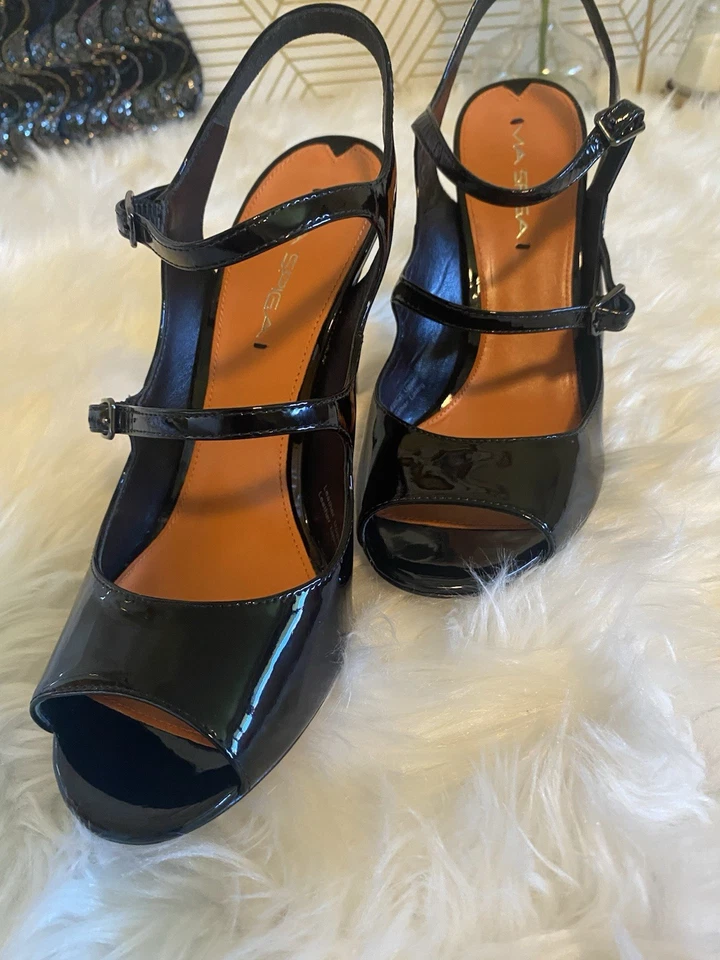 Sandalias Mary Jane Via Spiga para mujer charol negro punta abierta talla 8 M excelentes Foto 4 de 4