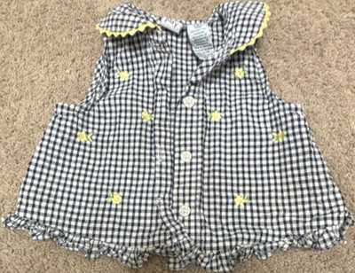 kids play navy white gingham embroidered flower blouse, sleeveless, 18 months