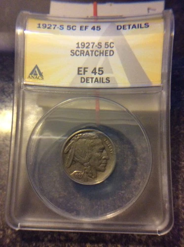 1927-S BUFFALO NICKEL ANACS EF 45 SCRATCH AT TEMPLE