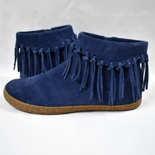 UGG Shenendoah Fringe Suede Ankle Moccasin Boots Navy Blue Women's sz 8 Western