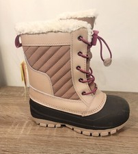 All in Motion-Girl's Tan/blk Faux Fur Mid-Calf Thermolite Waterproof Boots sz 13