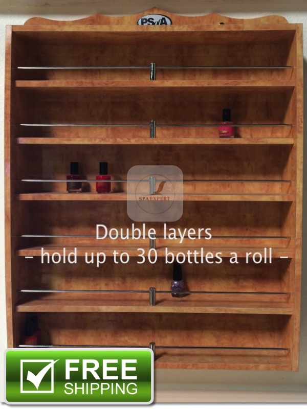 Luxury Wall Mount Gel Nail Polish Brown Wood Rack Manicure