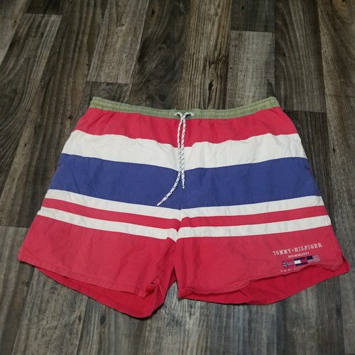 Vintage Tommy Hilfiger Board Shorts Mens XL Blue Colorblock Logo Swim Trunks
