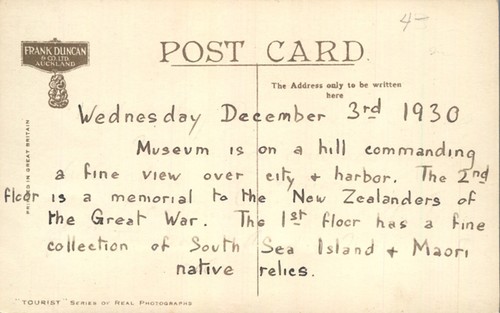 War Memorial & Museum Auckland New Zealand 1930 RPPC Real Photo Postcard - Picture 2 of 2