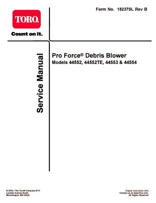 #ad #ad TORO Pro Force Debris Blower 44552 44552TE 44553 44554 SERVICE Manual Printed $26.95
