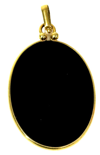 Vintage 14K Gold Marked Black Onyx Oval Large Pend