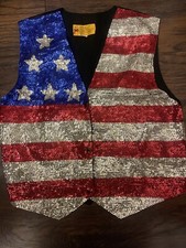 Jc 001 Usa Flag Sequin Vest Unisex Size M,l,xl Snap Front Vest