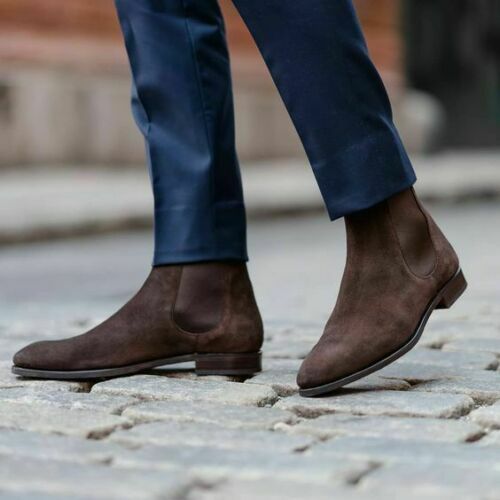Brown Suede Chelsea Ankle High Boots 