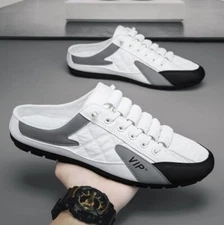 Mens Fashion Mules Shoes Slip on Sneaker Backless Slipper Loafer Causal Shoes