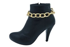 Women Gold Metal Chunky Chain Thick Links Boot Bracelet Shoe Band Wrap Around