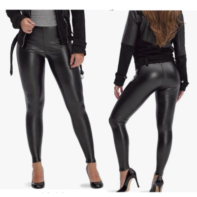 (NWT) HUE Women's Sleek Effect High Rise Leggings, (Black, L)