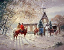 Christmas Eve Western Cowboy oil painting Giclee Art Printed on canvas L3769