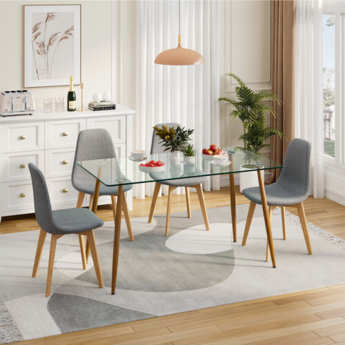 Dining Table with Chairs 5 PCS Glass Dining Kitchen Table Set For Living Room - Picture 4 of 9