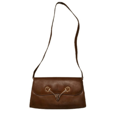 Rare Vintage 1970s Gucci Cognac Tan Leather 2-1 Bag | Green & Red Enamel with Go