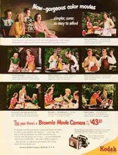 1952 Kodak Brownie Movie Camera PRINT AD Gorgeous Color Movies Family Cookout