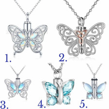 Elegant Butterfly Charm Cremation Urn Pendant Necklace