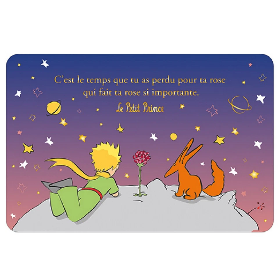 Carte postale Kiub Le Petit Prince sur sa planète avec Renard et Rose (15x10cm)