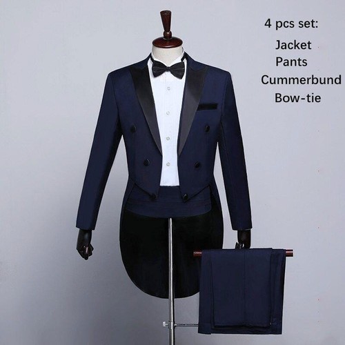 Mens Formal Work Tuxedo Tailcoat Dress Suits Swallow Tail Coat Male Jacket Suits - Afbeelding 16 van 29