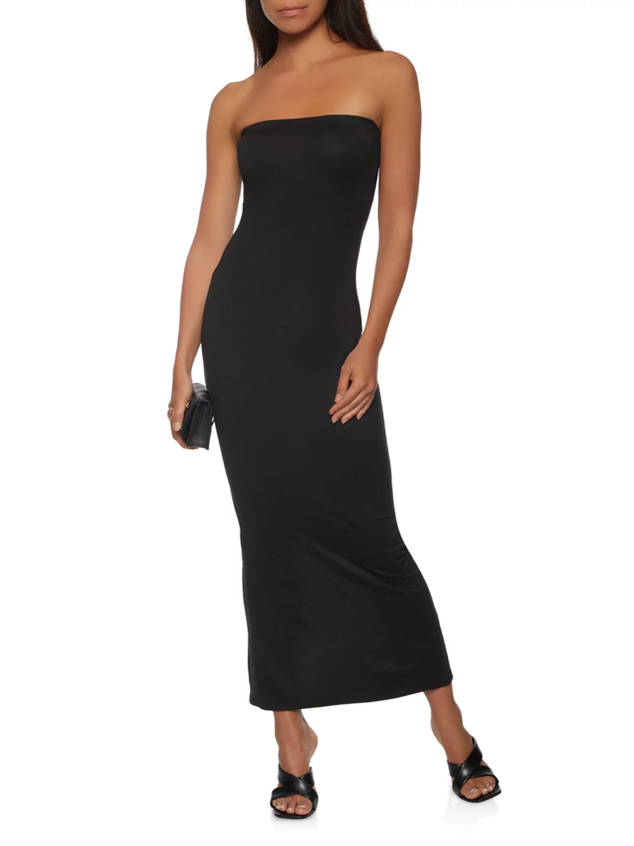 FREE PEOPLE FP BEACH BLACK RIO STRAPLESS SWEATER MAXI DRESS Sz Medium | eBay