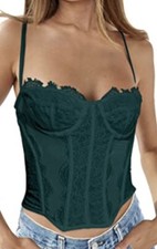 Wynnque Summer Lace Bustier Spaghetti Strap Corset Emerald Green Large NWOT