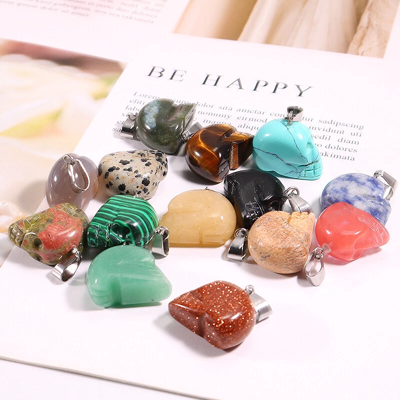 Colgante de 12 piezas de dijes de piedras preciosas naturales talladas calavera cristal colgante para joyería Foto 4 de 4