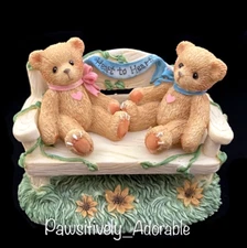 Cherished Teddies #CRT240 Heart to Heart 2 BEARS ON BENCH Village Accessory 1996