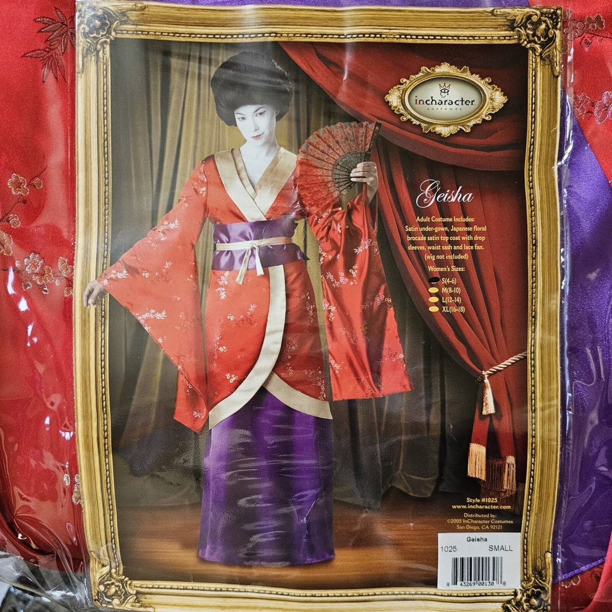 Geisha Incharacter Far East Empress KIMONO JAPANESE Halloween Wig Fan  Costume S