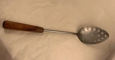 Vintage Slotted Spoon, P&G Stainless USA 13” Wooden Handle