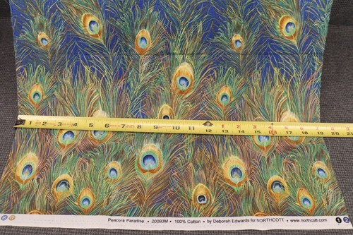 18" x 44" Peacock Paradise by Northcott Green with Feathers Gradient Blue Center - Picture 6 of 7