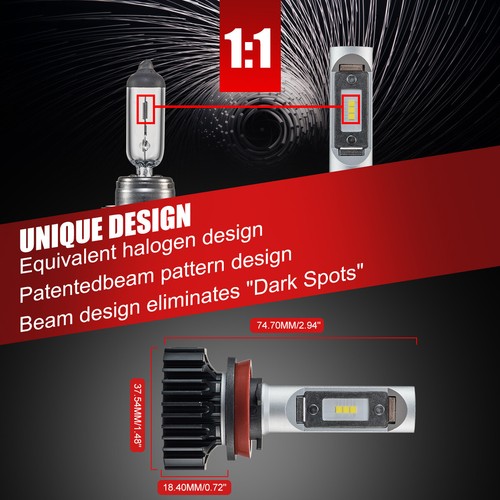 SEALIGHT X1 H11/H9/H8 6000K Super Bright White LED Headlight Bulbs Low Beam 2PCS - Foto 9 di 10