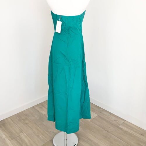 Kookai Poplin Strapless Dress Womens EU 40 AU 12 Teal Pleated Fit & Flare New - Picture 2 of 13