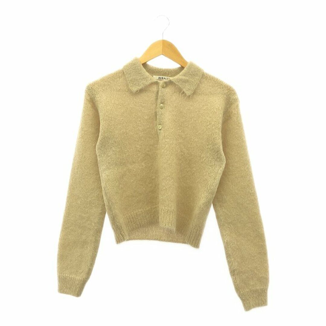 AURALEE BRUSHED SUPER KID MOHAIR KNIT SHORT POLO 1 BEIGE AURALEE BRUSHED SUPER KID MOHAIR KNIT SHORT POLO 1 BEIGE