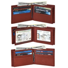 Leatherboss Genuine Leather Lambskin Soft Double Center Flaps Wallet, Brown